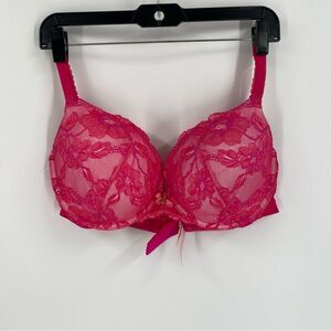 Victoria's Secret Body by Victoria Push Up Pigeonnant Fuchsia Lace Lined Bra 36D